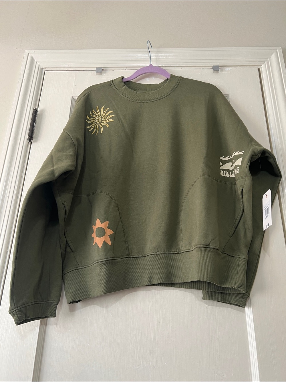 Billabong Sightseer Wave Crew Olive Green Graphic Crewneck Sweatshirt